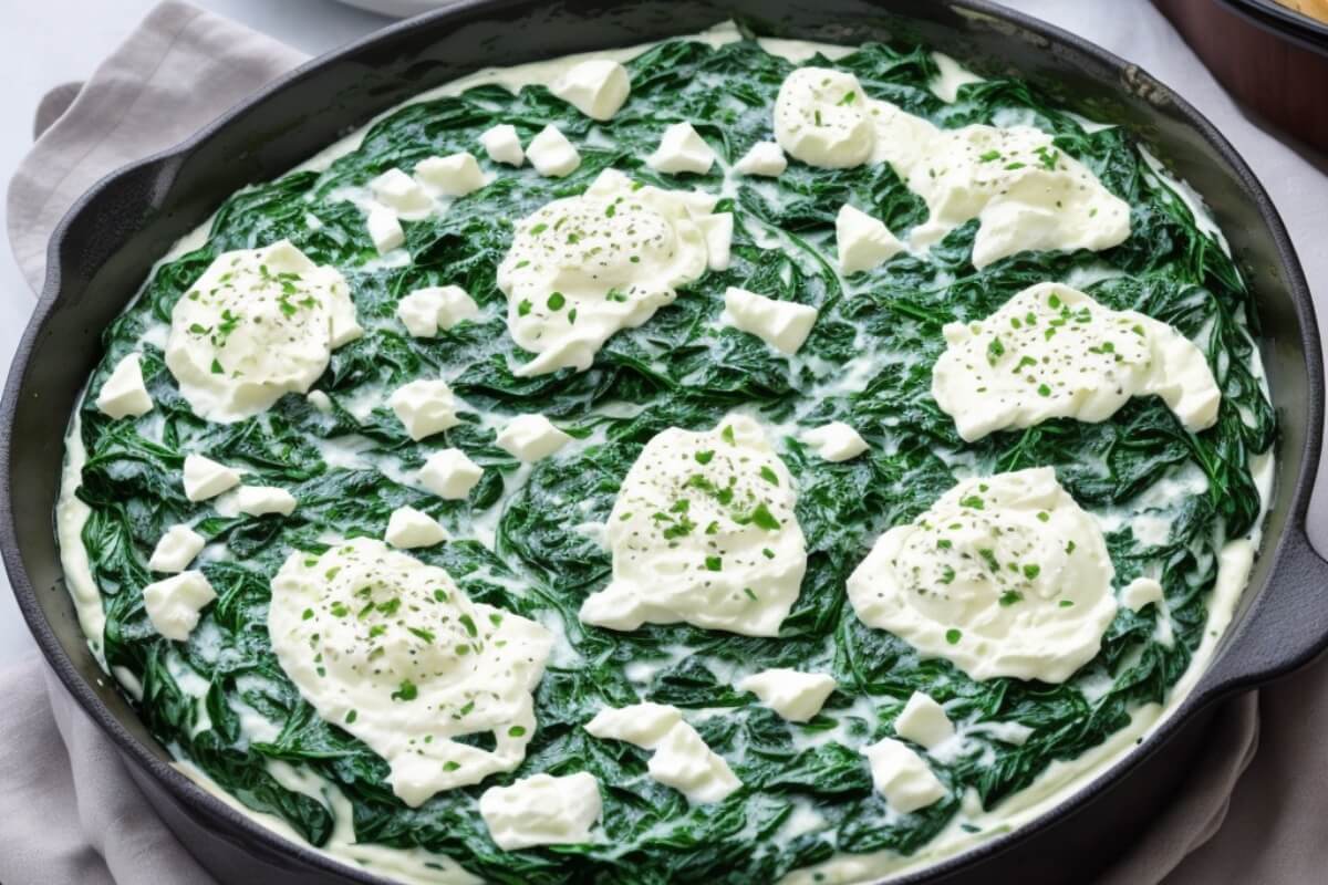 Creamed Spinach with Cream Cheese and Mozzarella