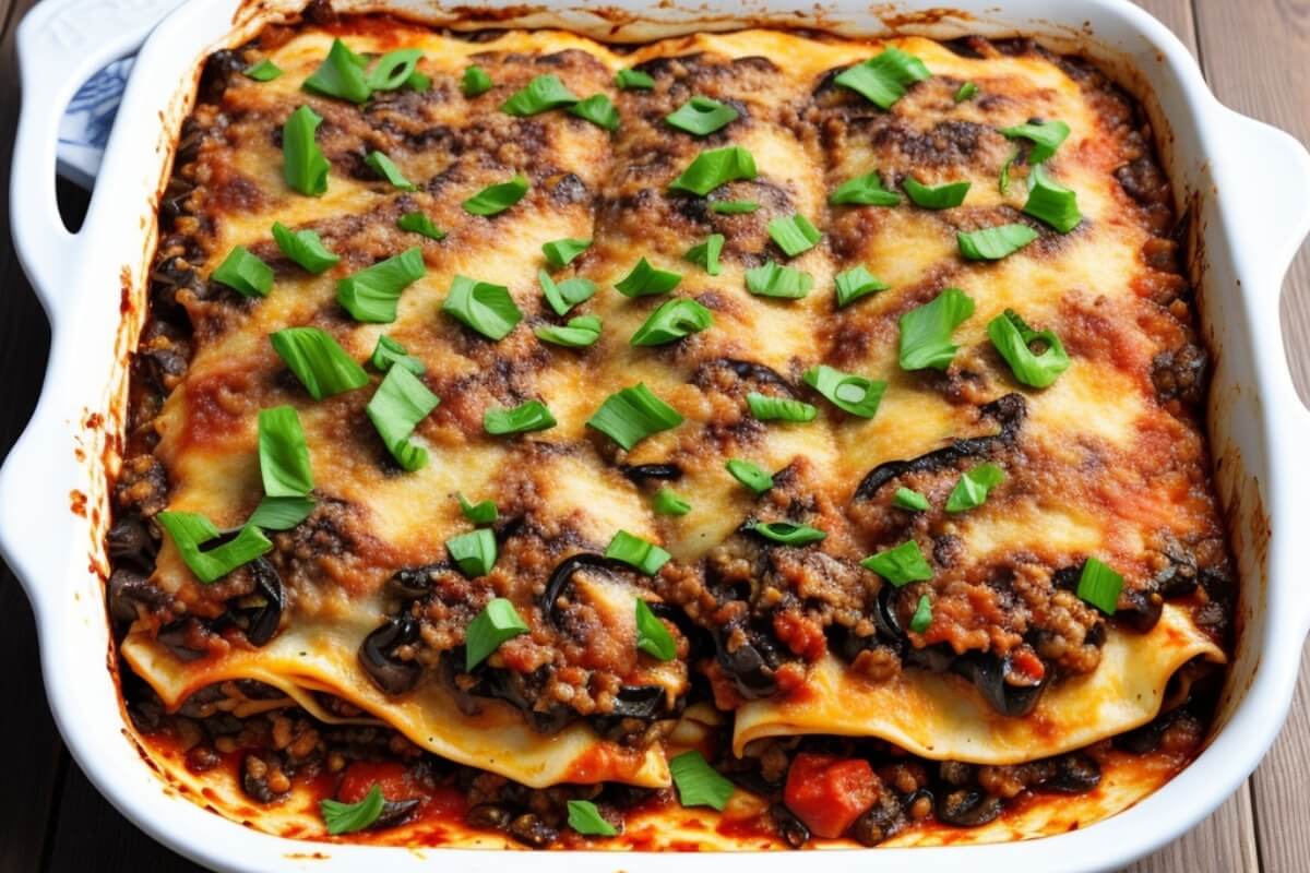 Eggplant Lasagna with Ground Beef and Cheese