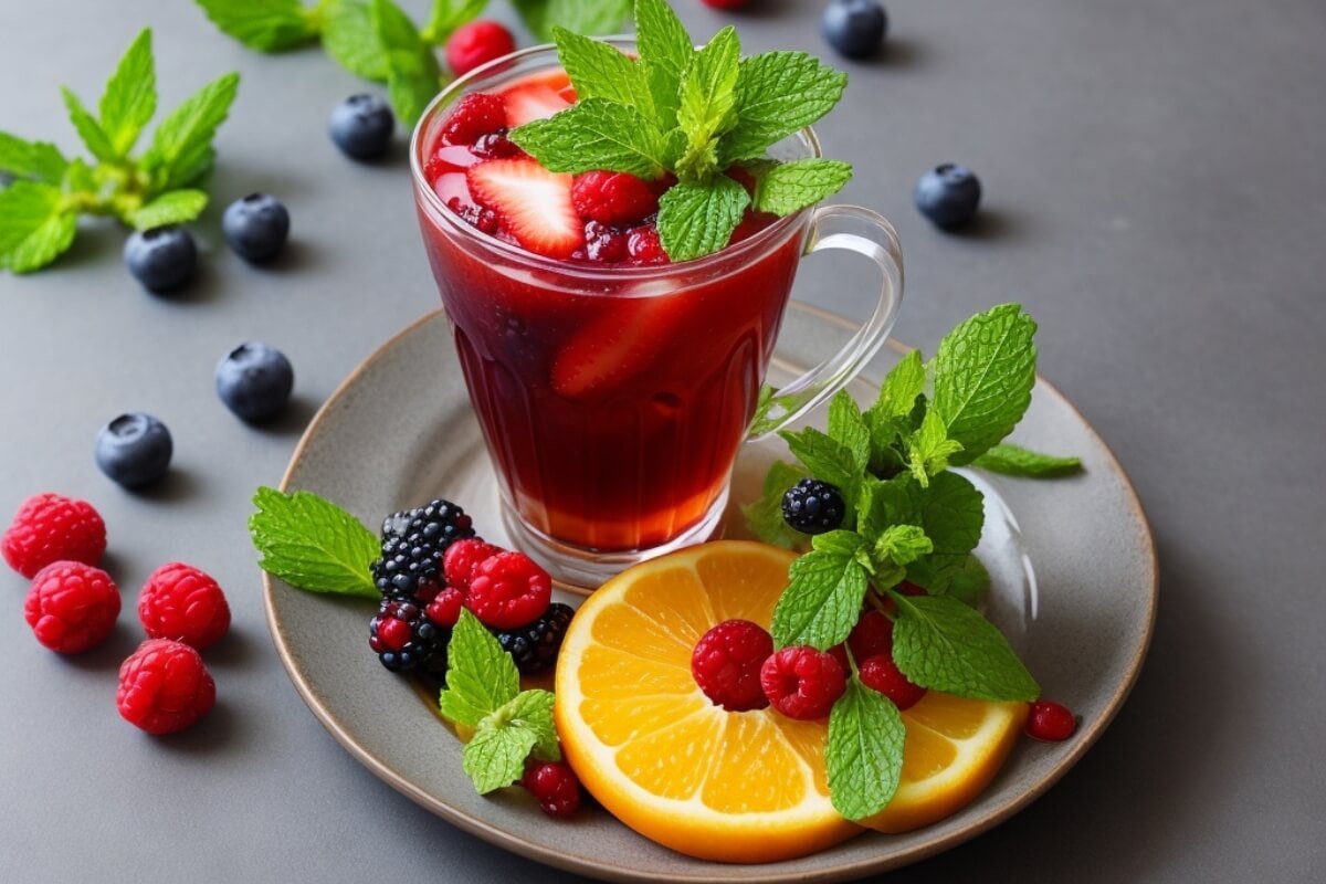 Fruit tea with berries and mint