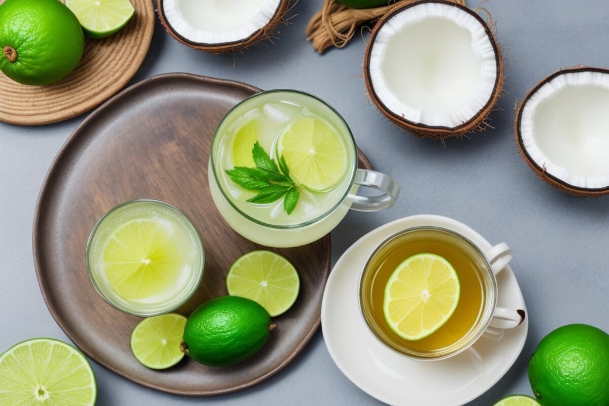 Jasmine tea with coconut water and lime