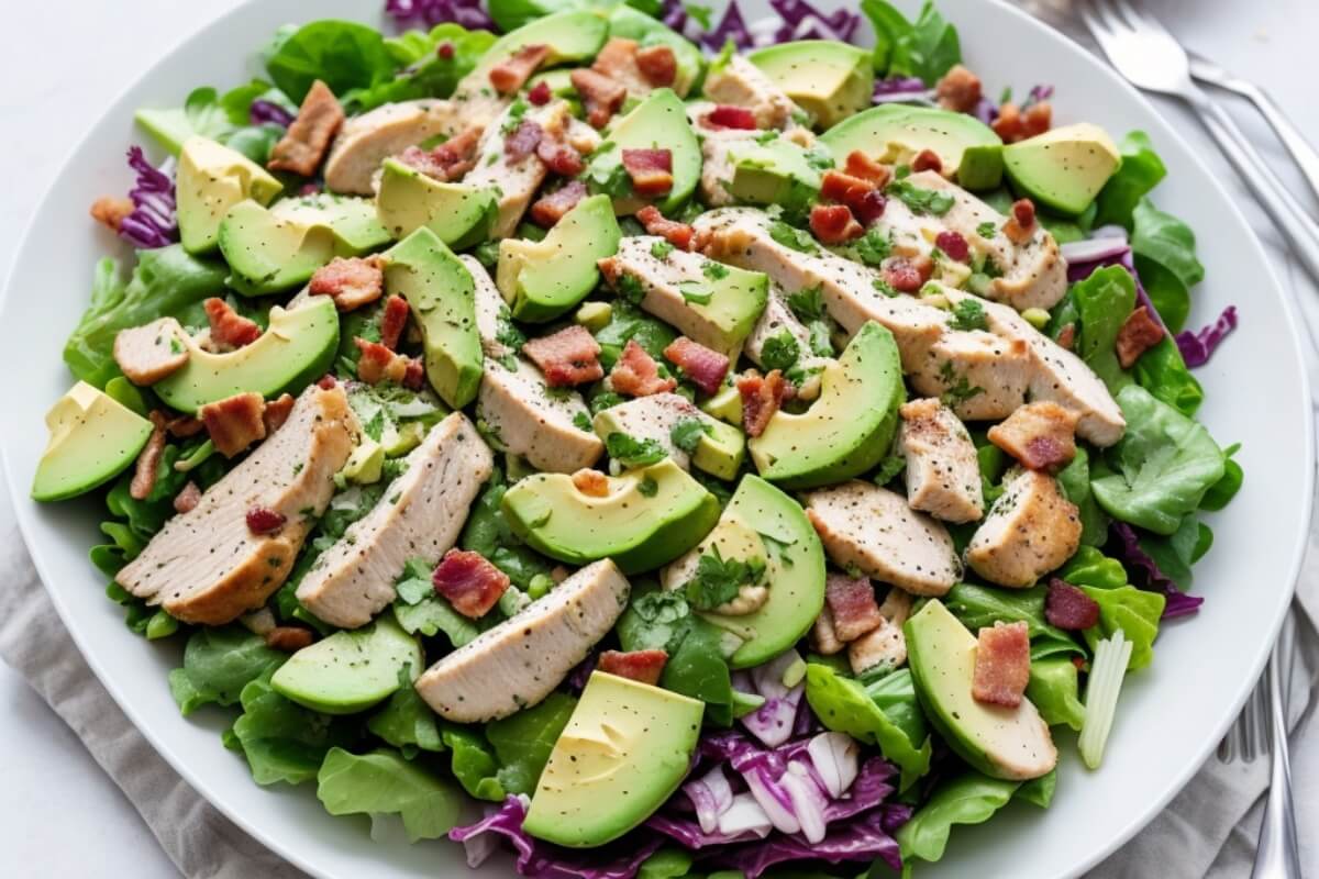 Keto chicken salad with avocado and bacon