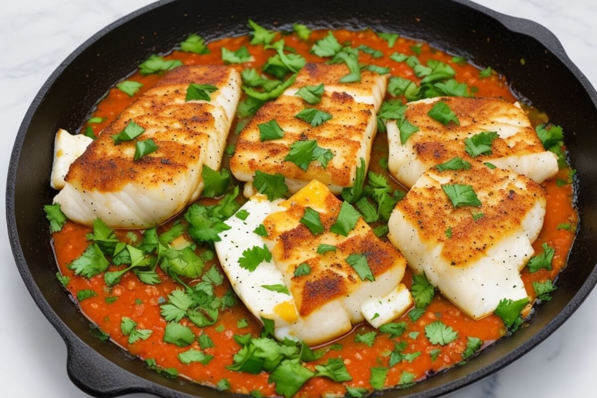 Keto pan-seared cod in salsa with queso fresco