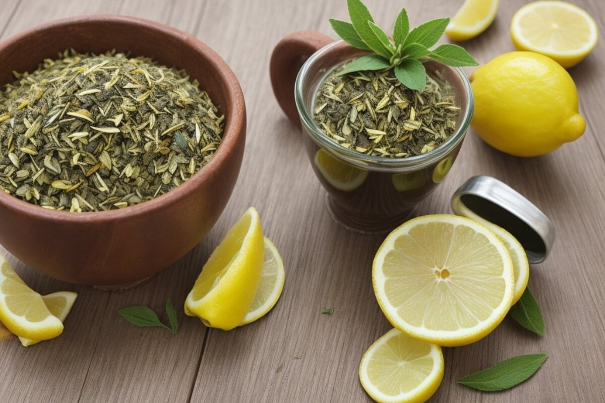 Yerba mate tea with lemon and stevia