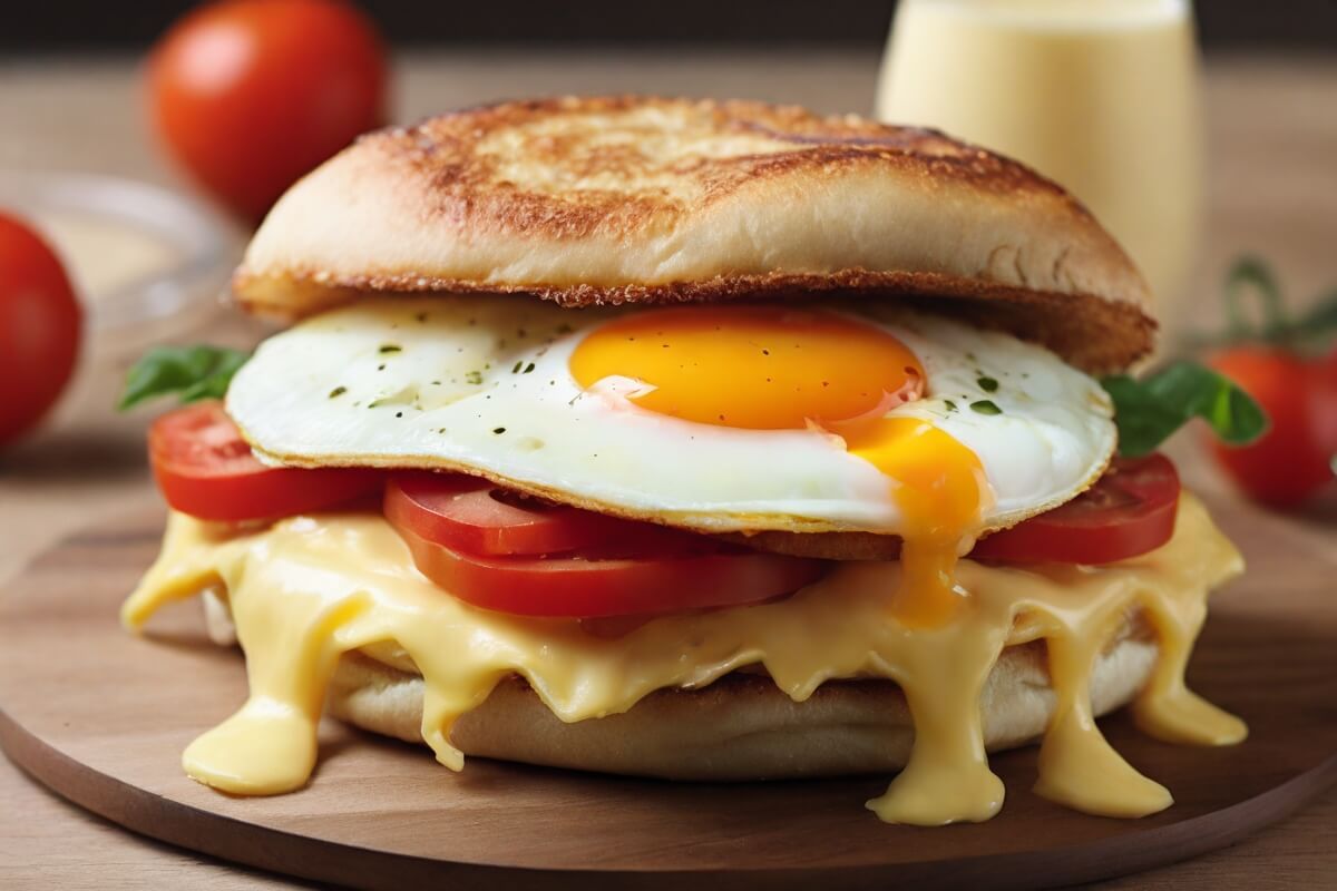 13. Breakfast Sandwich with Egg, Cheese, and Tomato