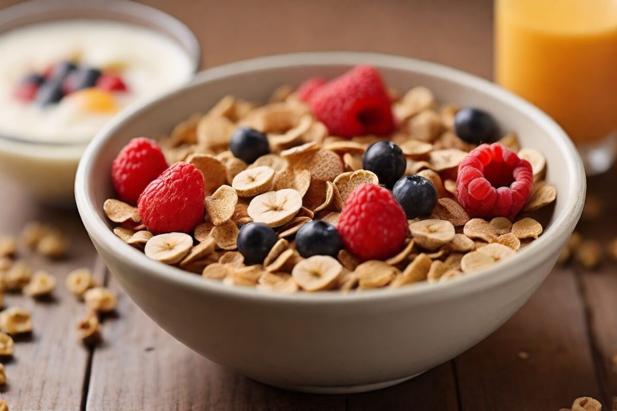 16. Breakfast Cereal with Milk and Fruit