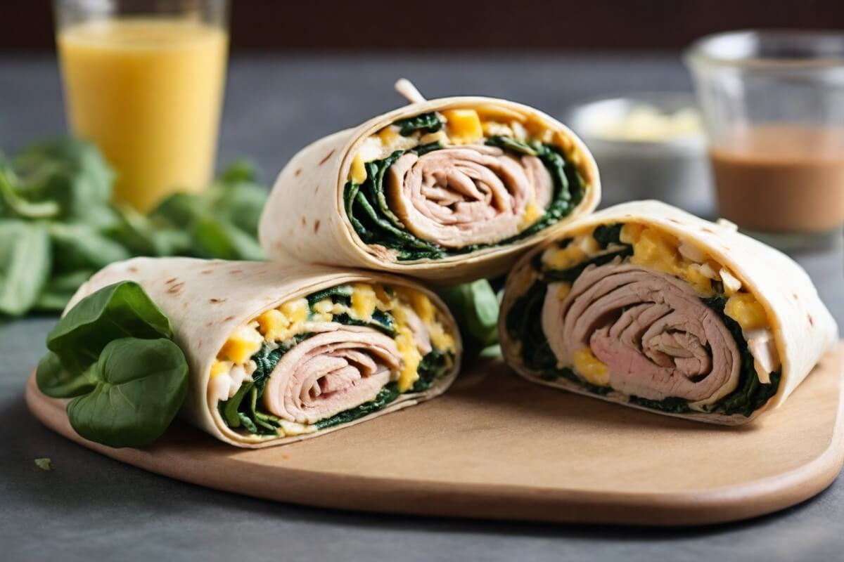 17. Breakfast Wrap with Turkey, Cheese, and Spinach