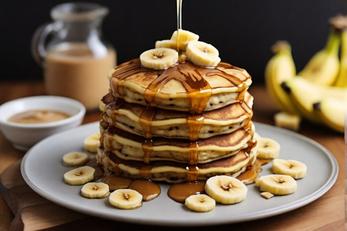 2. Banana Pancakes with Peanut Butter and Maple Syrup