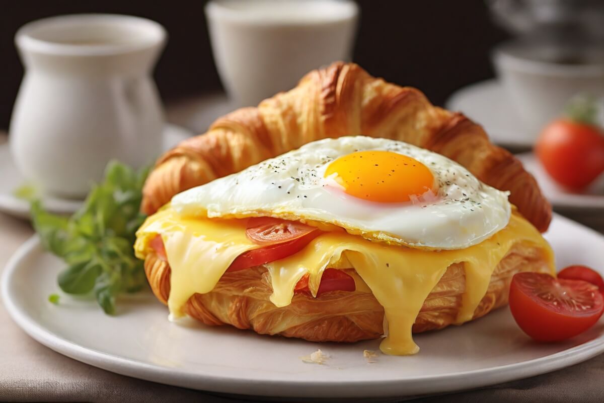 23. Breakfast Croissant with Egg, Cheese, and Tomato