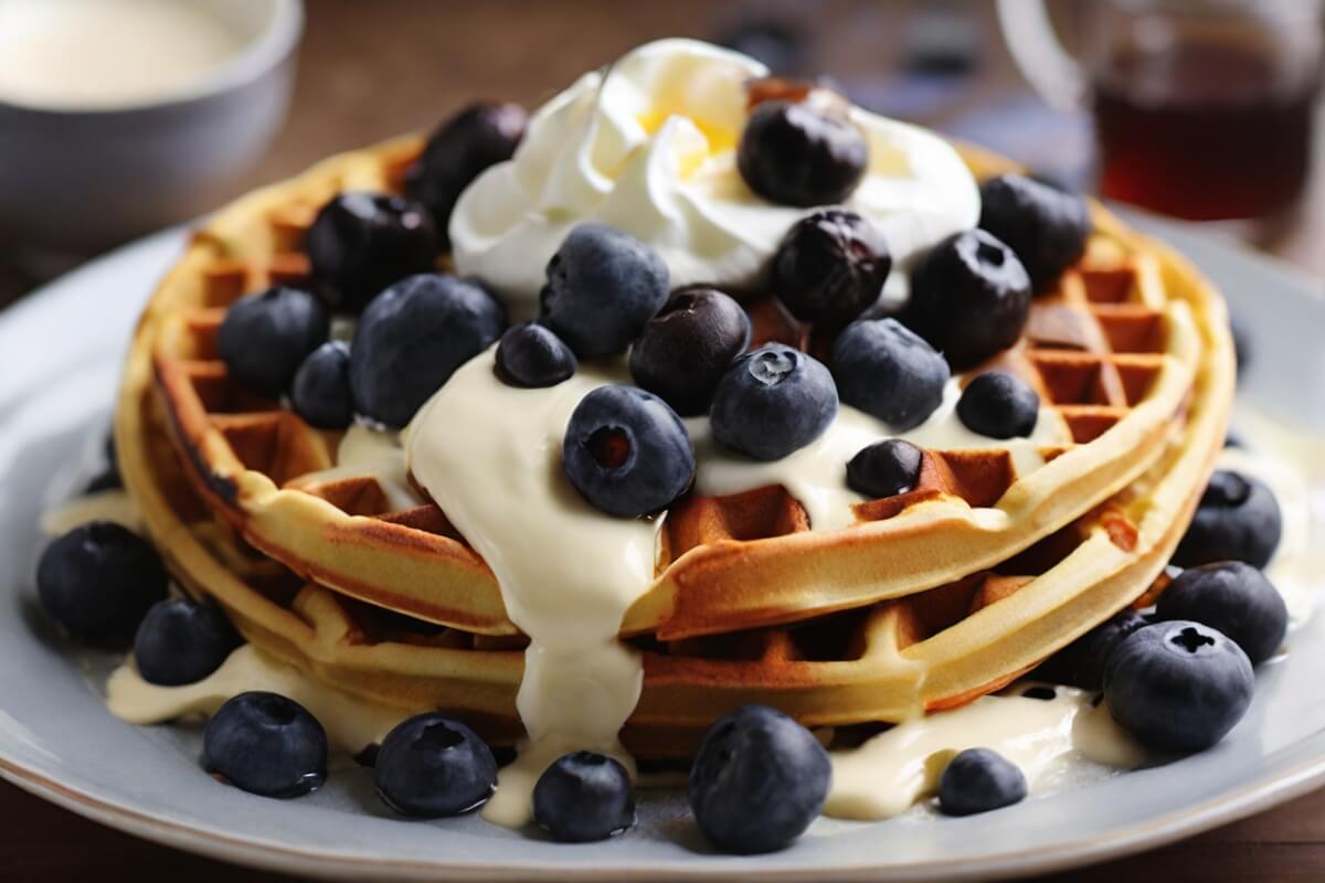 25. Breakfast Waffles with Blueberries and Cream