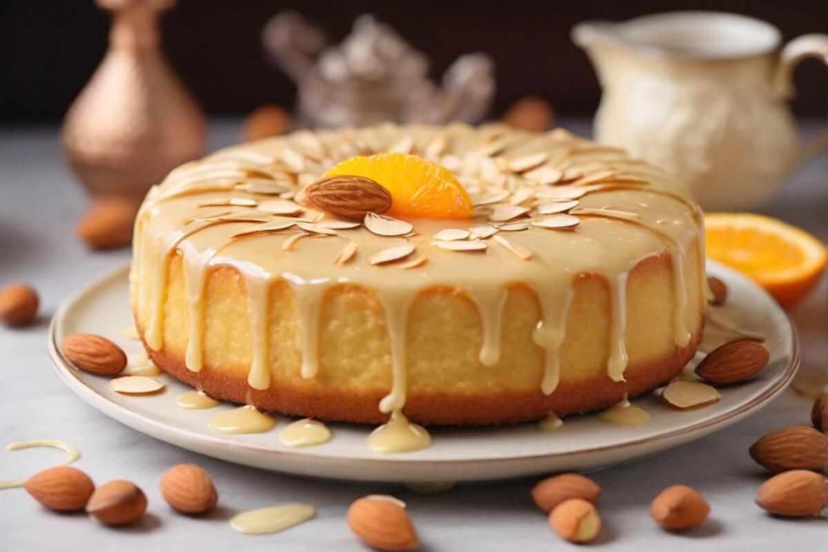 Almond cake with orange glaze