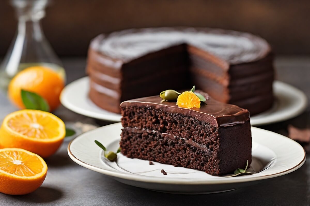 Chocolate cake with olive oil and orange