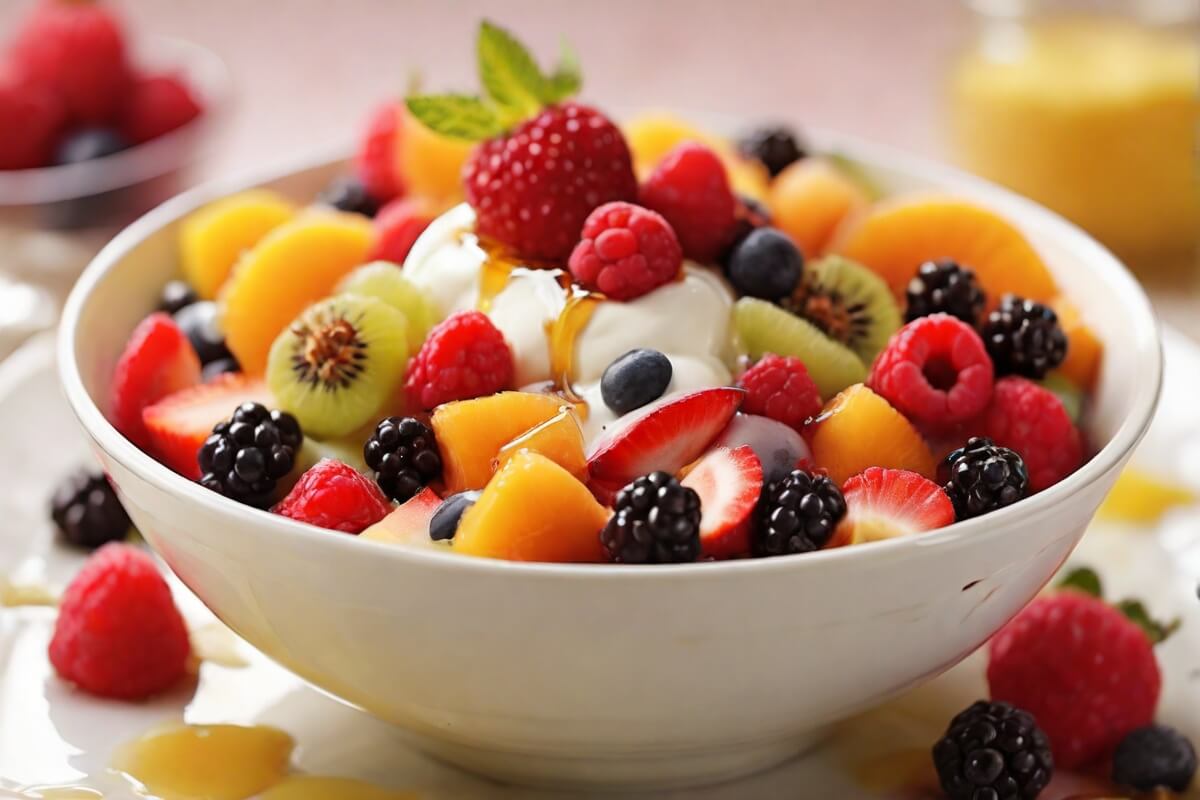 Fruit salad with yogurt and honey