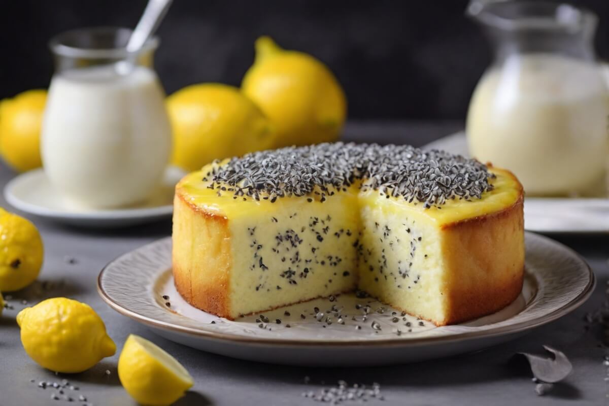 Lemon cake with yogurt and poppy seeds