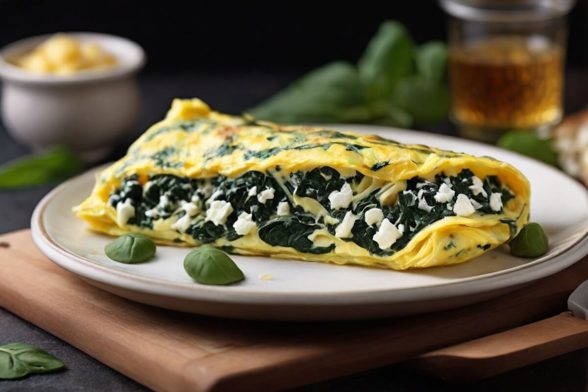 Omelet with spinach and feta cheese