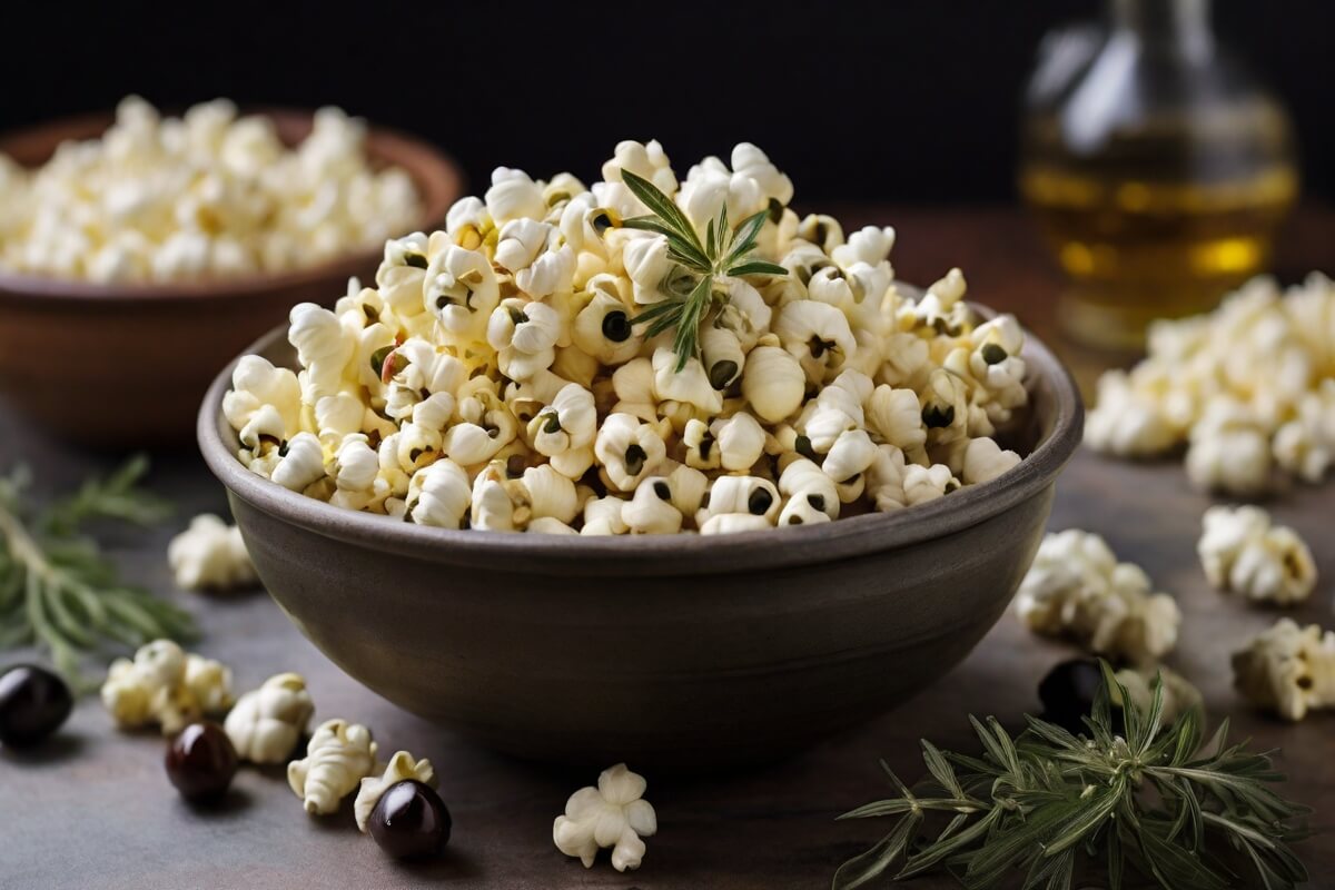 Popcorn with olive oil and herbs