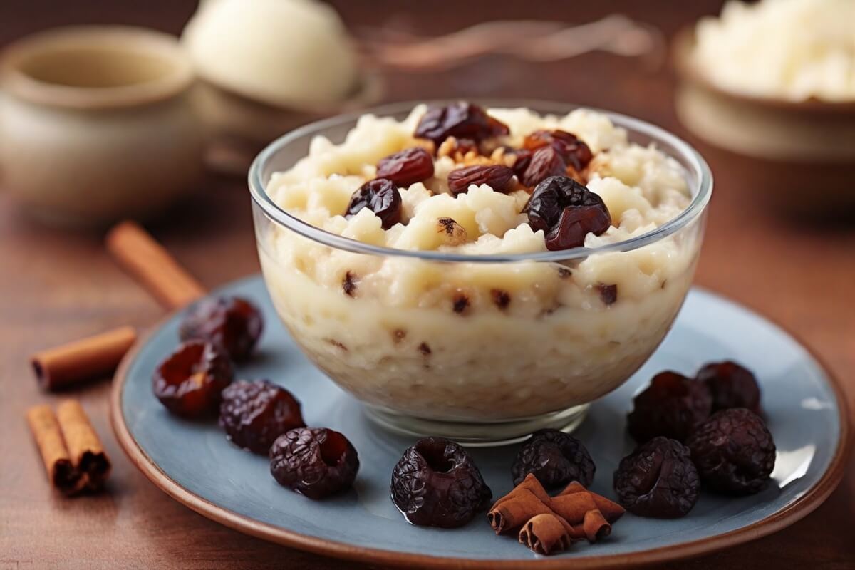 Rice pudding with raisins and cinnamon