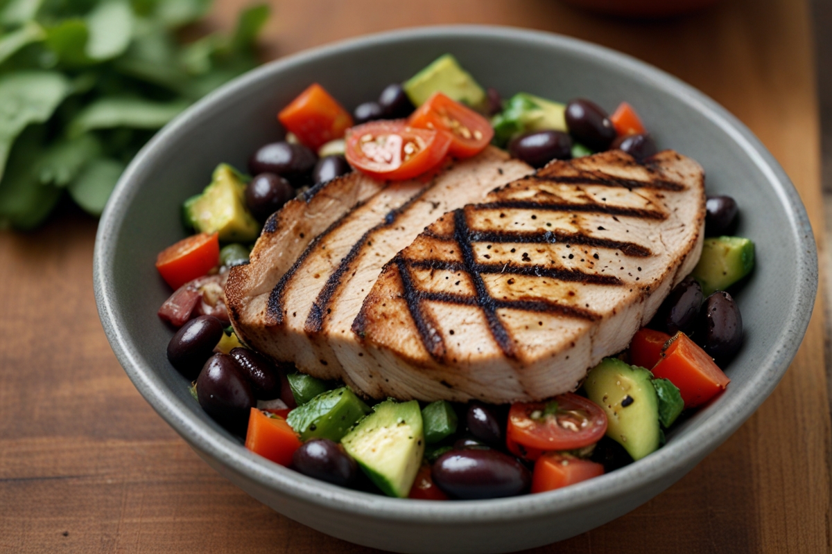Black Bean Salad with Grilled Pork Cutlets Clean Eating Recipes