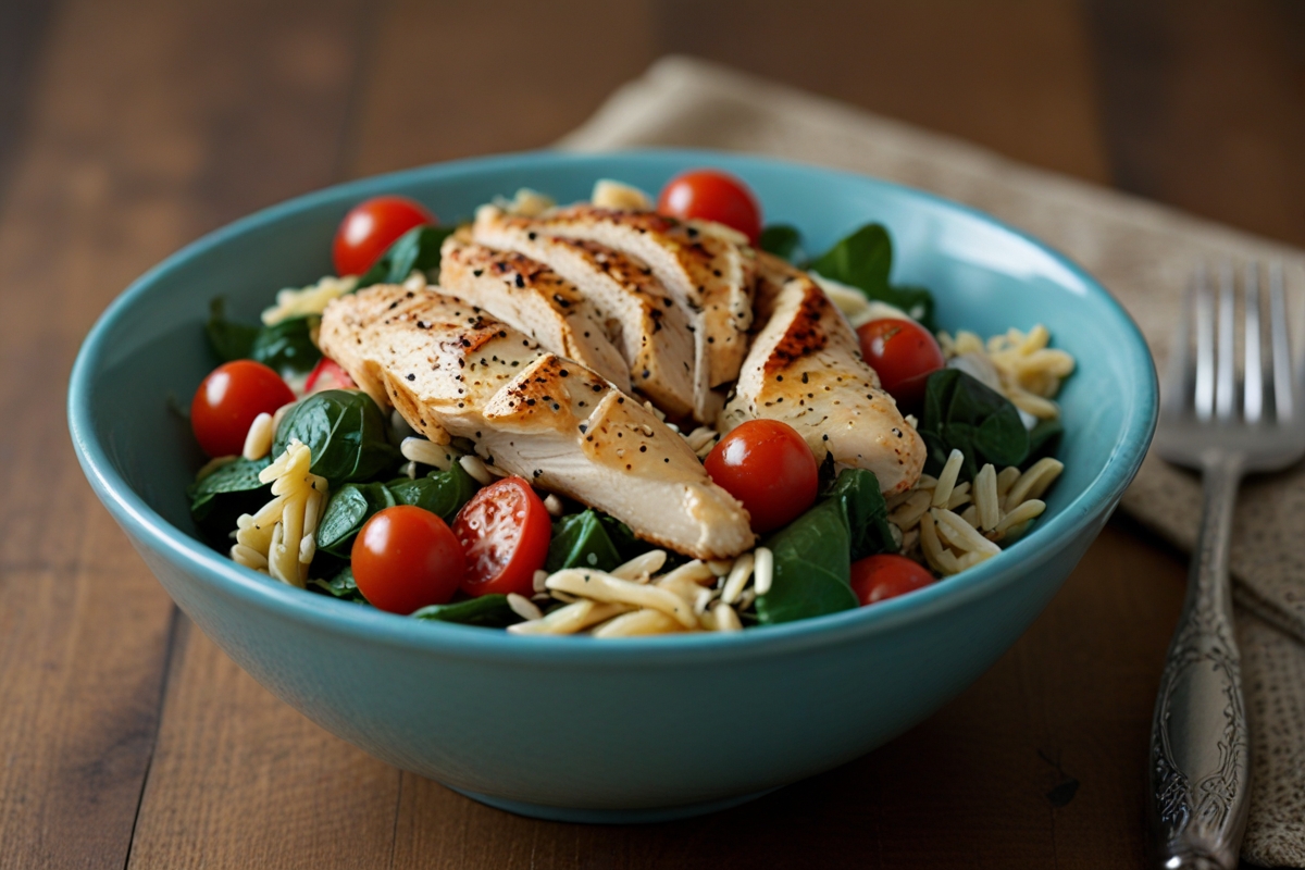 Chicken with Spinach & Tomato Orzo Salad Clean Eating Recipes